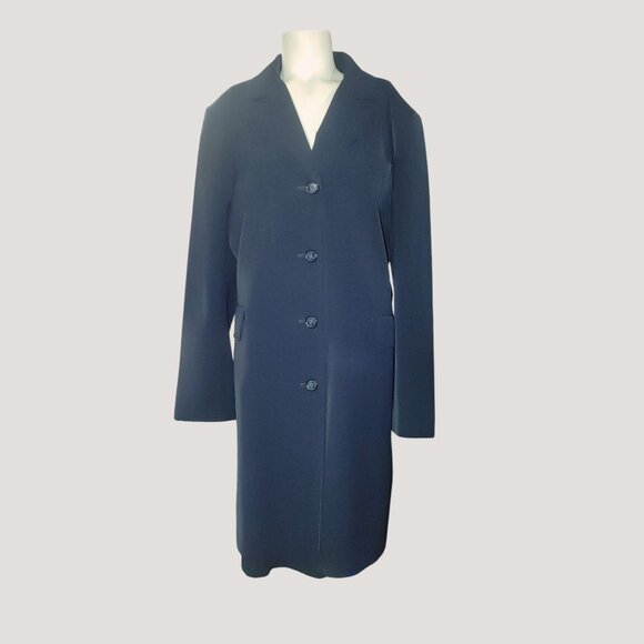 Large Dress Coat Jacqueline Ferrar Navy Blue Button Front Pockets Trench Coat - Picture 11 of 12